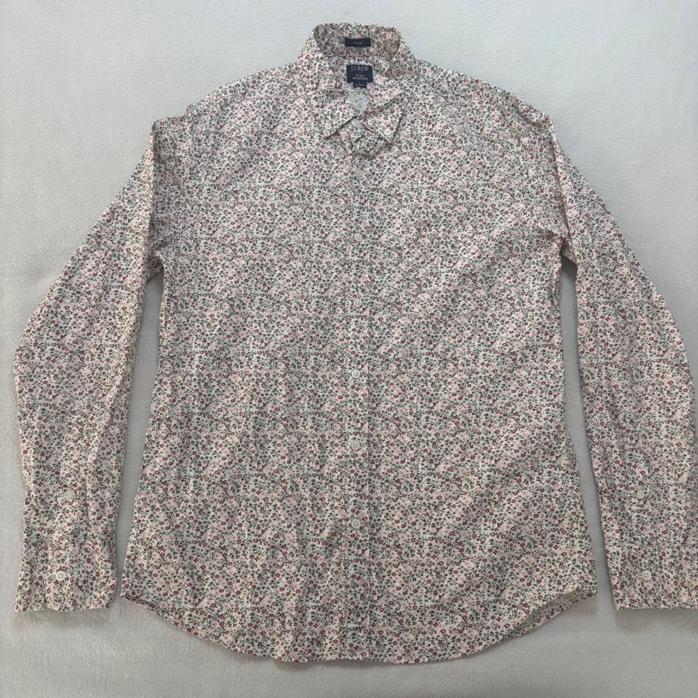 J.Crew Flex Washed Slim Fit Floral Button Down Shirt Mens Large Pink Red White